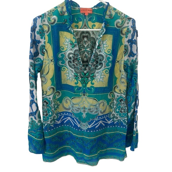 Hale Bob Other - Hale Bob Cabana Silk Blend Coverup Tunic Size XS Beaded Embellished Blue EUC